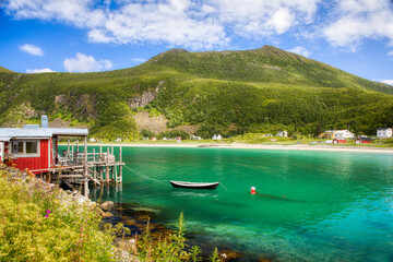 Canvas Print - Bostranda in Bovika, as Seen from Skjaholmen, on the Beautiful Norwegian Island of Senja