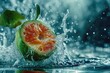 Feijoa In Water Surreal And Forming A Splash Falling Into The Water Realistic Scene