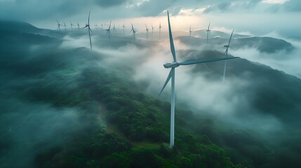 wind energy: sustainable, green energy from wind, sun and water. wind farms and wind turbines for a 