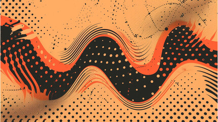 Atomic tangerine color background made of halftone dots and curved lines 