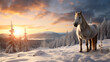 A horse standing in a snowy landscape