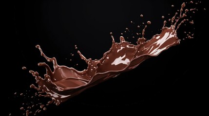 Wall Mural - Flying or falling splashes of chocolate milk or liquid chocolate, black alpha background.