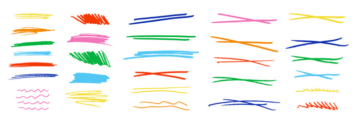 Wall Mural - set of colorful vector isolated childish graphic elements. hand drawn textured pen or pencil brushst