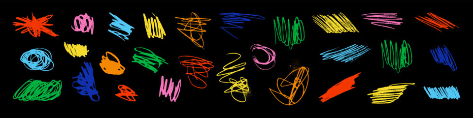 Wall Mural - grungy vector scribble element set. playful colorful hand-drawn textured childish hatching. bright c