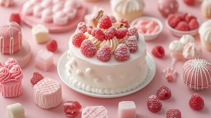 Tasty handmade natural cake with berries on a wooden background. Copy space for text