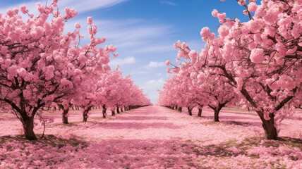 Wall Mural - Panorama of pink blossom at spring