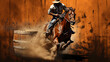 A horse and rider in a barrel racing pattern