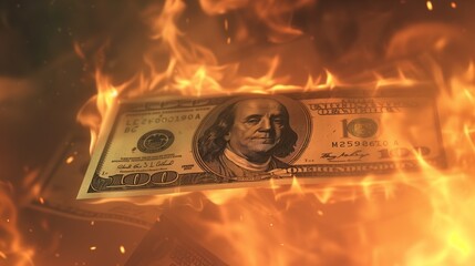 Flaming Hundred Dollar Bill in Dramatic Perspective