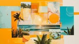 Fototapeta Tulipany - a composition of photos or graphics creating a moodboard about summertime 