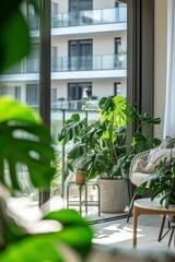 a modern balcony with beautiful furniture and great plants
