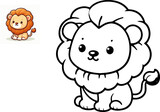 Fototapeta Pokój dzieciecy - Cartoon cute lion. Coloring book with colorful sample. Vector illustration.