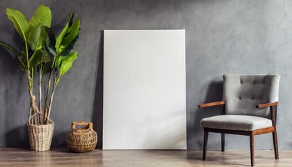 Poster - blank canvas gray wall on background mockup poster