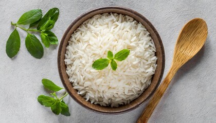 Wall Mural - bowl of rice top view flat isolated on white background