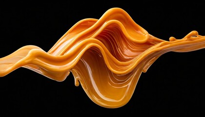 Poster - caramel colored cascading liquid streams abstract shape 3d render style isolated on a transparent background