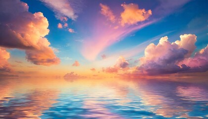 Wall Mural - colourful heavenly cloud sky and sea illustration background