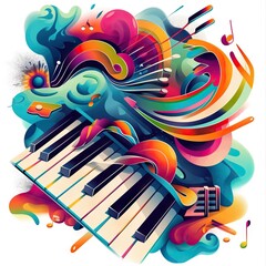 Background of vibrant music splash with piano. Generative AI