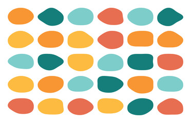 Poster - Smooth liquid colorful speech blotch spot irregular vector form collection isolated on transparent background, random cube drops simple elements, organic amoeba blob shape in modern fluid dynamic