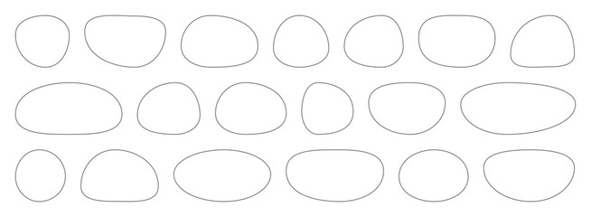 Poster - Collection of outline paint liquid black speech blotch spot irregular vector form isolated on transparent background, random cube drops simple elements, organic amoeba blob shape in modern style fluid