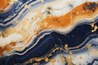A contemporary artwork with navy blue and orange colors, showcasing marble swirls and agate ripples, enriched with gold powder. Stunning nature-inspired wallpaper. Generative AI