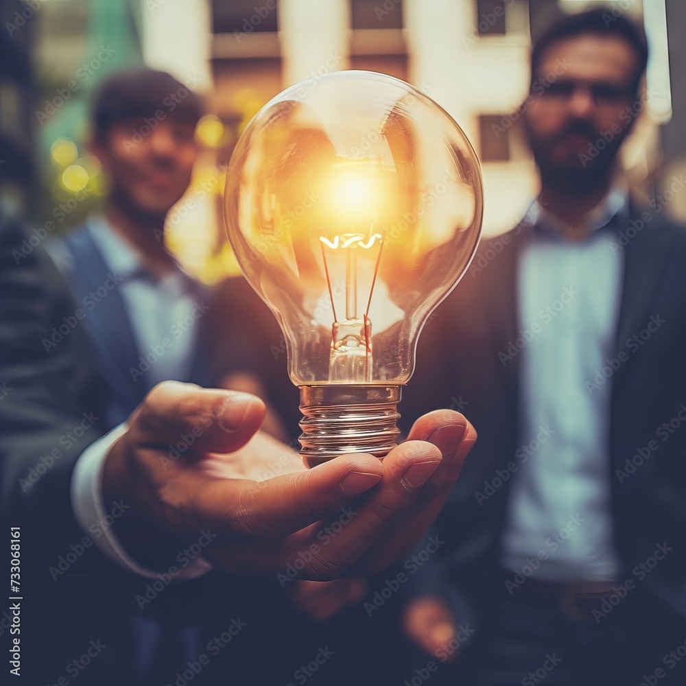 Teamwork and brainstorming concept with businessmen that share a big ...