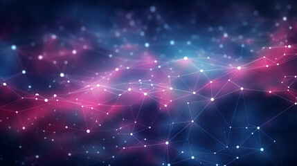 Poster - Illustrating a cybernetic abstract landscape with ethereal light, blending dark sky-blue and light crimson hues.