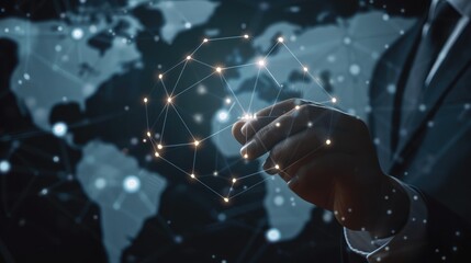 Poster - Businessman touching global network and data exchanges over the world