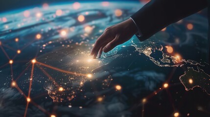 Poster - Businessman touching global network and data exchanges over the world