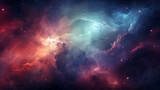 Fototapeta Kosmos - Vibrant space scene with colorful clouds and nebulas, in a mesmerizing palette.