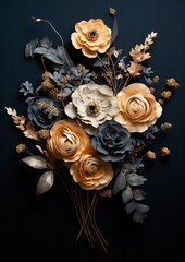 Sticker - AI generated illustration of a dark background with an illuminated bouquet of flowers