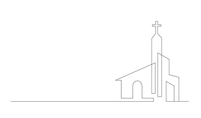 Wall Mural - Church One line drawing isolated on white background template