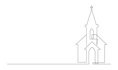 Wall Mural - Church One line drawing isolated on white background template