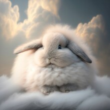AI Generated Illustration Of A White Rabbit Atop A Soft Cloud Surrounded By A Vibrant Blue Sky