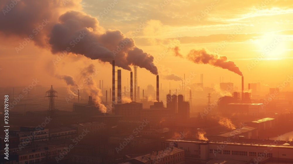 Urban factories and smoking chimneys. Environmental pollution problem ...