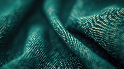 Tidewater Green denim fabric, highlighting the rugged texture, iconic threading, and greenish-blue color