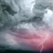 © Wirestock - AI generated illustration of a dramatic sky illuminated by white and pink lightning flashes