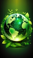 AI generated illustration of the planet Earth surrounded by lush green foliage