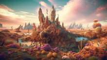 AI Generated Illustration Of A Desert Of Barren Land Under Pink Clouds