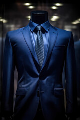 Wall Mural - A men shirt in the form of dark blue suits on a mannequin.