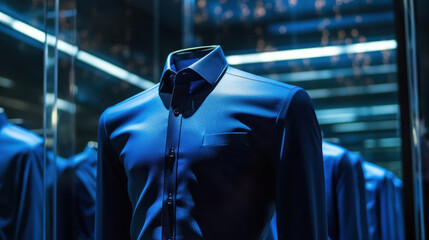 Wall Mural - A men shirt in the form of dark blue suits on a mannequin.