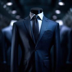 Wall Mural - A men shirt in the form of dark blue suits on a mannequin.