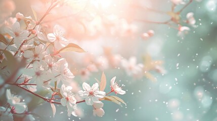  Spring blossom serenity. Copy space. AI generated.