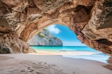 Fototapeta Desenie - AI generated illustration of a scenic coastal landscape with a stunning sea cave
