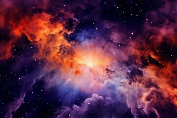 Canvas Print - AI generated colorful background of a purple and orange abstract nebula in space