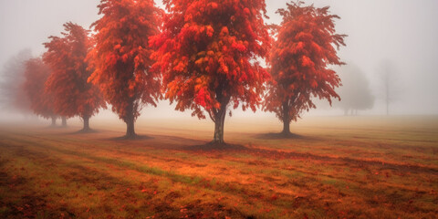 Wall Mural - Red trees in autumn