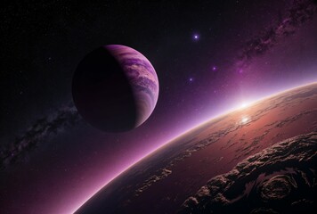 Wall Mural - Imaginary purple planets and nebulae