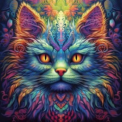  Curious cat amidst cosmic visions.