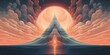 AI generated illustration of a futuristic landscape with a majestic mountain at sunset