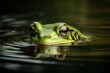 AI generated illustration of a green frog perched in shallow water
