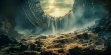 AI Generated Illustration Of A Cave And A Breathtaking Waterfall Cascading Into The Open Ocean Below
