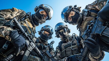 Wall Mural - A group of four soldiers in full gear with helmets and goggles, AI